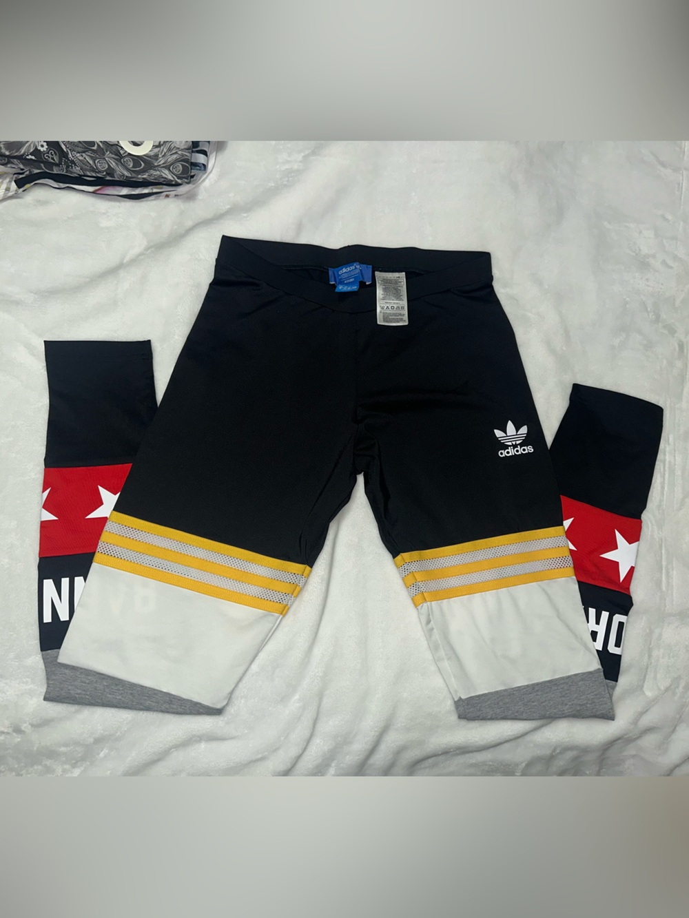 adidas Black Shorts with White & Yellow Stripe Accents